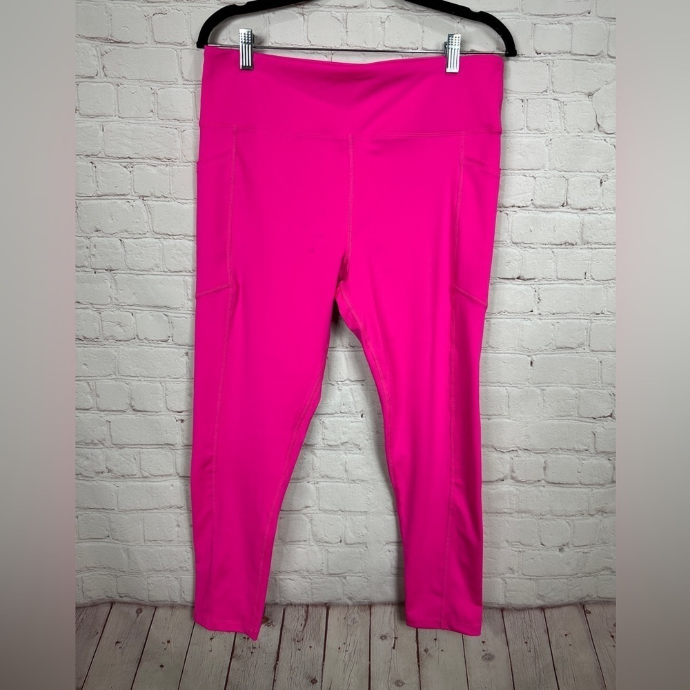 Rise By Lularoe Athletic LEGGINGS Yoga PANTS pink‎ Thigh Pockets, sz XL, GUC